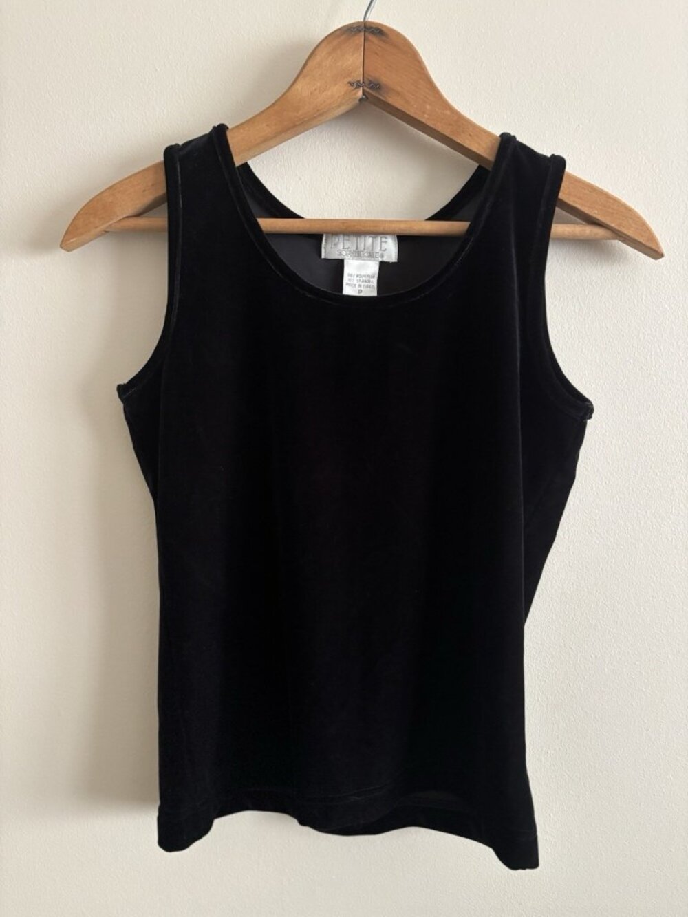 90s Petite Sophisticate Black Velvet Scoop Neck Tank  Top Cami Small Vintage